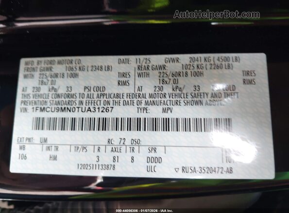 1FMCU9MN0TUA31267 2026 FORD ESCAPE Black 