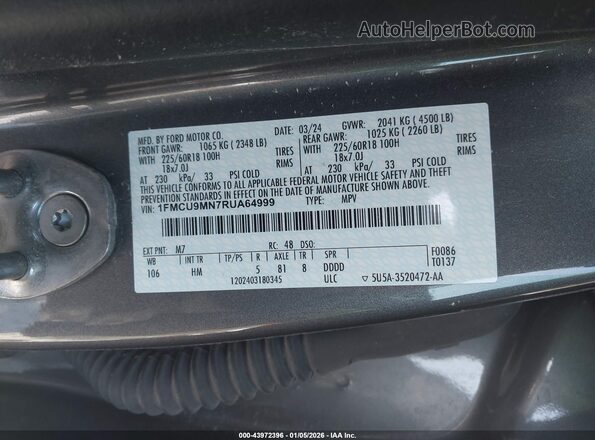 1FMCU9MN7RUA64999 2024 FORD ESCAPE Gray Engine compartment view