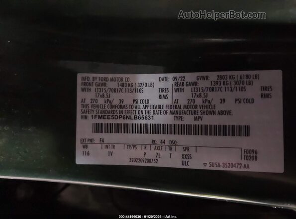 1FMEE5DP6NLB65631 2022 FORD BRONCO Зеленый 