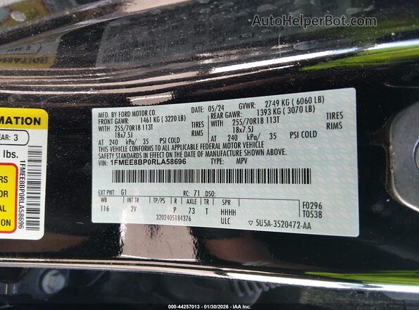 1FMEE8BP0RLA58696 2024 FORD BRONCO Черный 