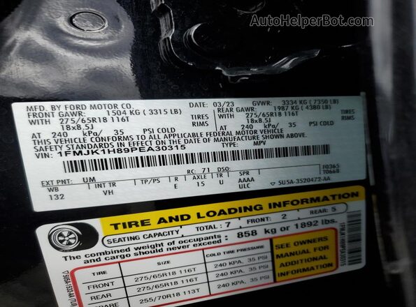 1FMJK1H89PEA30315 2023 FORD EXPEDITION Black Vista de la etiqueta del VIN