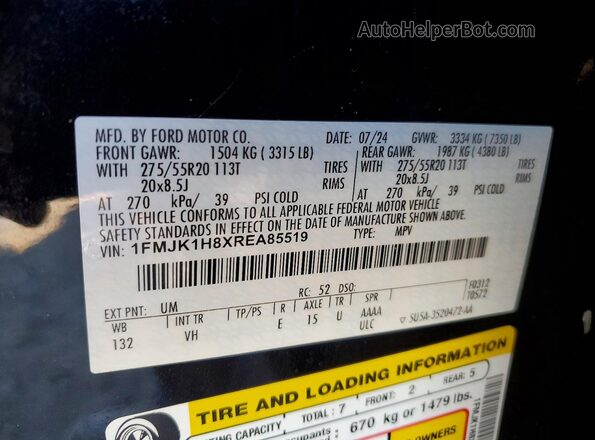 1FMJK1H8XREA85519 2024 FORD EXPEDITION Black VIN կոդի պիտակի տեսք