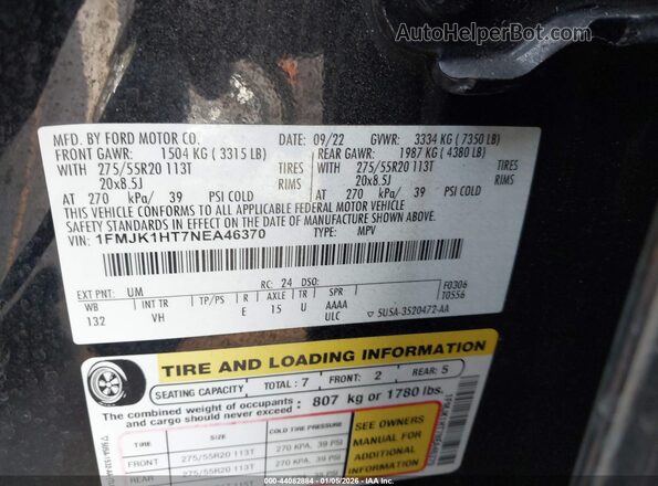 1FMJK1HT7NEA46370 2022 FORD EXPEDITION MAX Black 