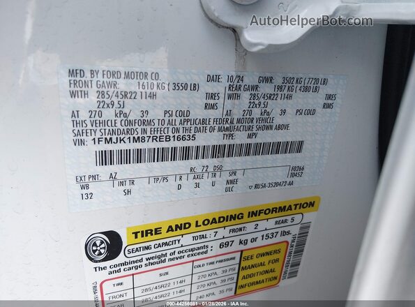 1FMJK1M87REB16635 2024 FORD EXPEDITION White ძრავის განყოფილების ხედი