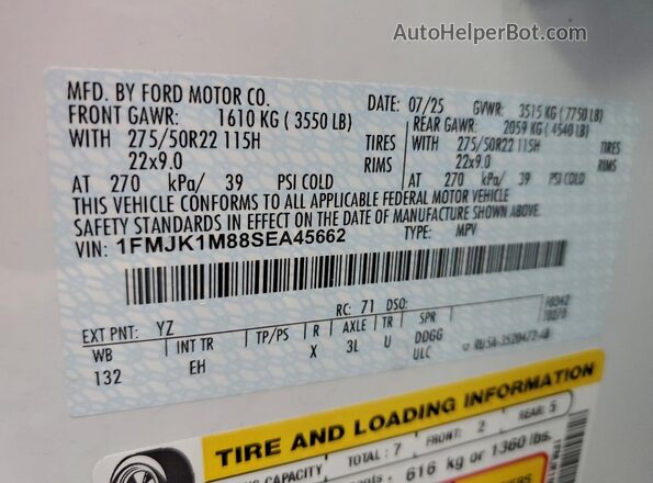 1FMJK1M88SEA45662 2025 FORD EXPEDITION White 
