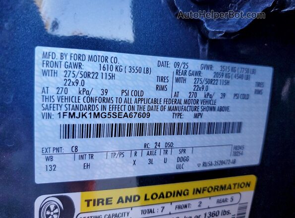 1FMJK1MG5SEA67609 2025 FORD EXPEDITION Black Widok naklejki z numerem VIN