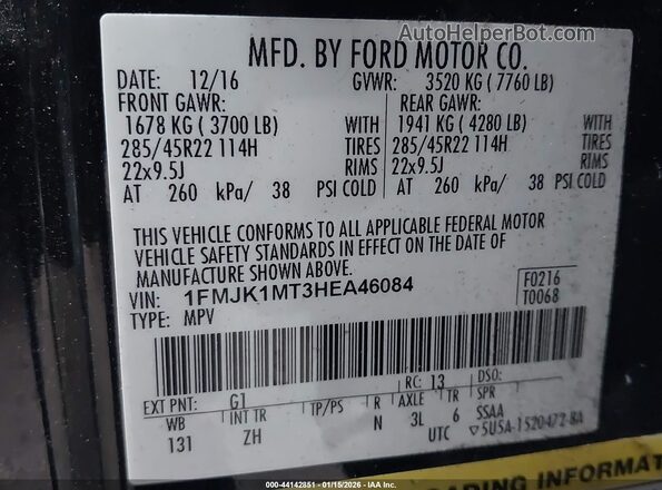 1FMJK1MT3HEA46084 2017 FORD EXPEDITION EL Черный Вид подкапотного пространства