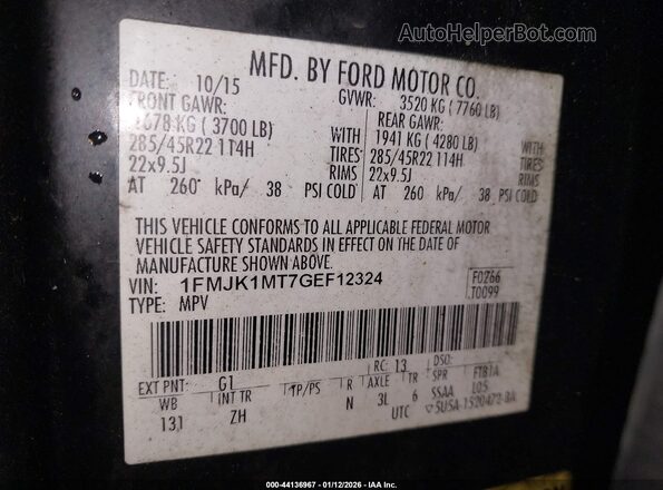 1FMJK1MT7GEF12324 2016 FORD EXPEDITION EL Black Widok komory silnika