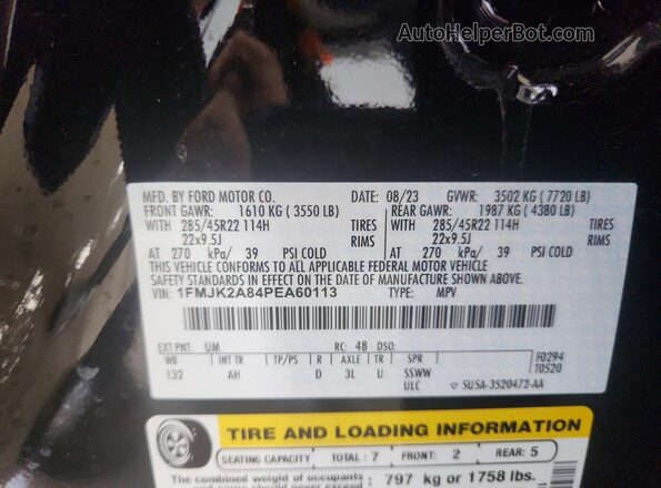 1FMJK2A84PEA60113 2023 FORD EXPEDITION Black VIN sticker view
