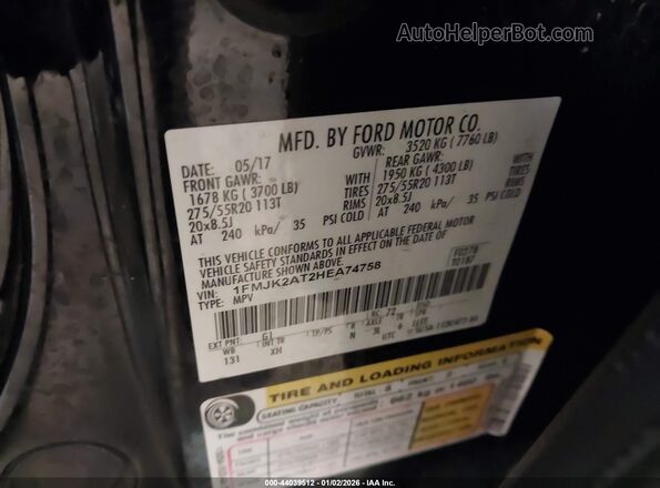 1FMJK2AT2HEA74758 2017 FORD EXPEDITION EL Black 