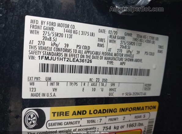 1FMJU1HT2LEA36126 2020 FORD EXPEDITION Black Widok komory silnika