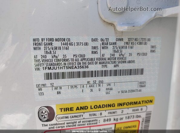 1FMJU1HT5NEA35636 2022 FORD EXPEDITION White Вид підкапотного простору