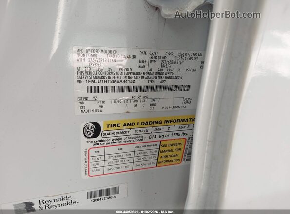 1FMJU1HT8MEA44152 2021 FORD EXPEDITION White Engine compartment view