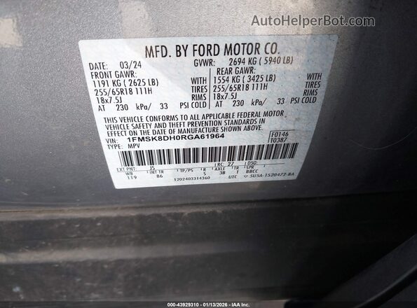 1FMSK8DH0RGA61964 2024 FORD FORD EXPLORER Silver Vista del compartimento del motor