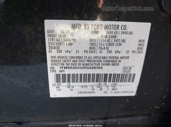 1FMSK8DH2RGA86560 2024 FORD FORD EXPLORER Green Vista del compartimento del motor