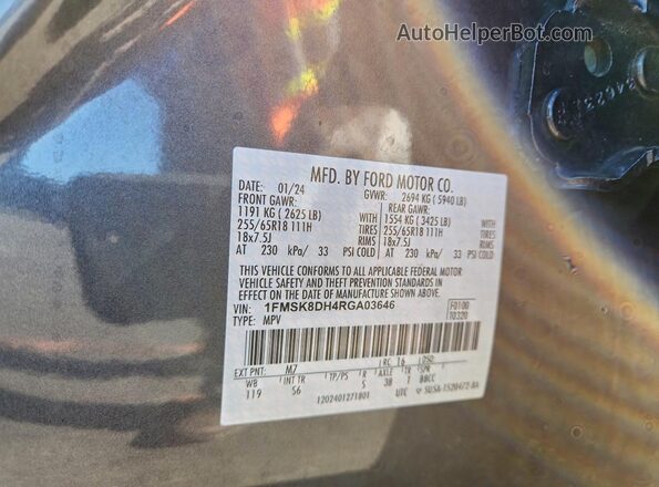 1FMSK8DH4RGA03646 2024 FORD FORD EXPLORER Gray VIN կոդի պիտակի տեսք