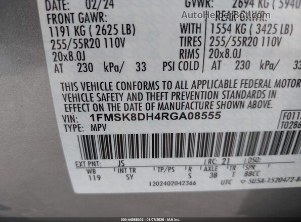 1FMSK8DH4RGA08555 2024 FORD FORD EXPLORER Silver Вид підкапотного простору
