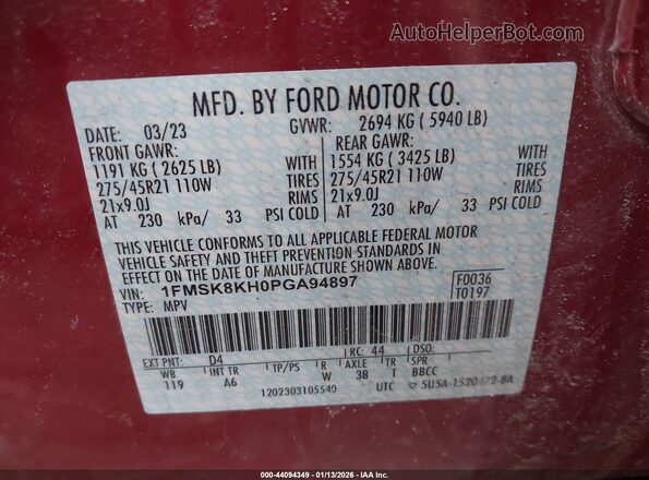 1FMSK8KH0PGA94897 2023 FORD FORD EXPLORER Red Widok komory silnika