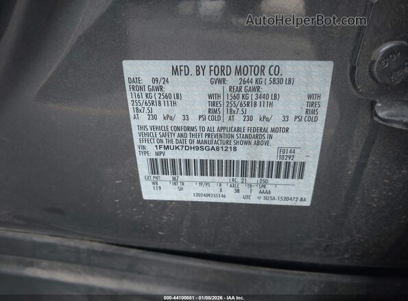 1FMUK7DH9SGA81218 2025 FORD FORD EXPLORER Gray Engine compartment view