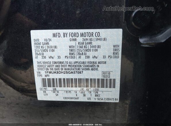 1FMUK8DH2SGA57087 2025 FORD FORD EXPLORER Black Vista del compartimento del motor
