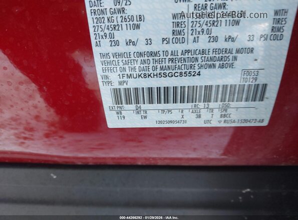 1FMUK8KH5SGC85524 2025 FORD FORD EXPLORER Red ძრავის განყოფილების ხედი