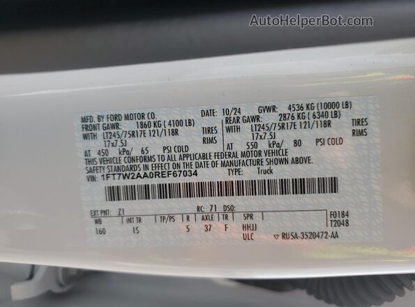 1FT7W2AA0REF67034 2024 FORD F250 White Vista del compartimento del motor