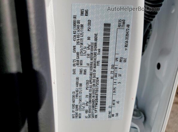 1FT7W2BA5TEC72324 2026 FORD F250 White Widok naklejki z numerem VIN