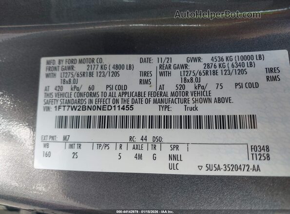 1FT7W2BN0NED11455 2022 FORD F-250 Серый Вид подкапотного пространства