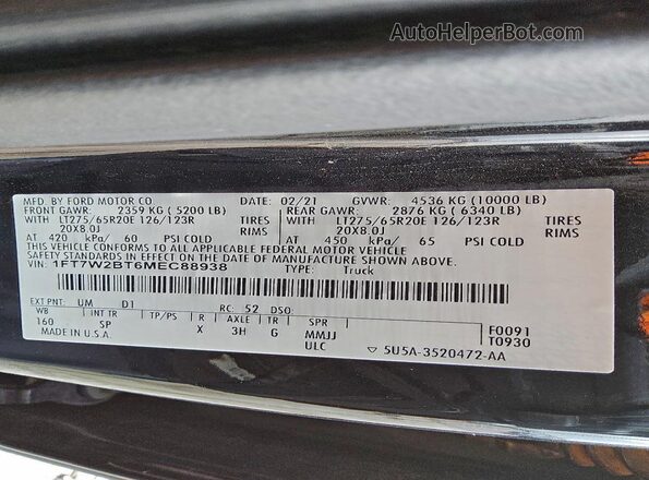 1FT7W2BT6MEC88938 2021 FORD F250 Черный 