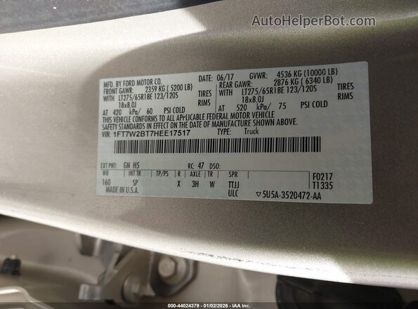 1FT7W2BT7HEE17517 2017 FORD F-250 Gold Вид підкапотного простору