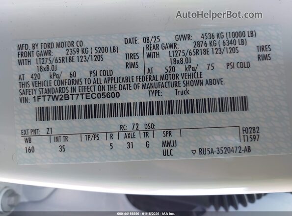 1FT7W2BT7TEC05600 2026 FORD F-250 White Вид підкапотного простору
