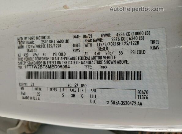 1FT7W2BT8MED95084 2021 FORD F250 White Engine compartment view