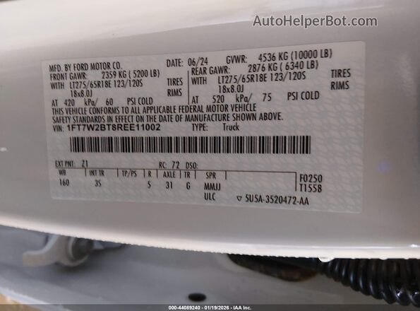 1FT7W2BT8REE11002 2024 FORD F-250 White Շարժիչի բաժամունքի տեսք