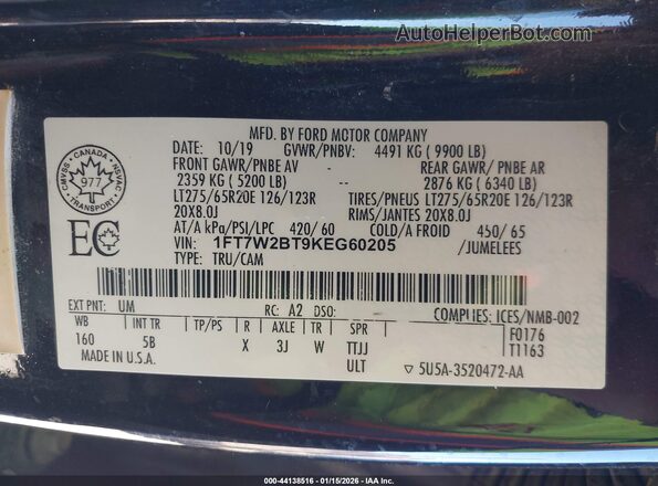 1FT7W2BT9KEG60205 2019 FORD F-250 Black Вид підкапотного простору