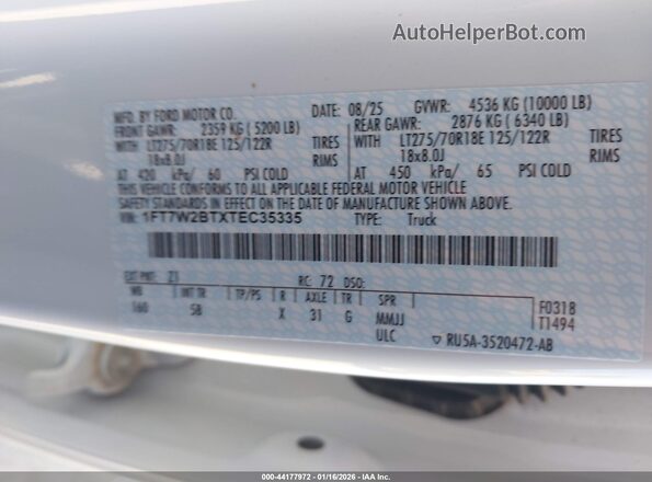 1FT7W2BTXTEC35335 2026 FORD F-250 White Շարժիչի բաժամունքի տեսք