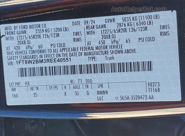 1FT8W2BM3REE40551 2024 FORD F250 Blue 