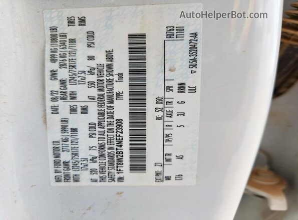 1FT8W2BT4NEF23908 2022 FORD F250 White Vista del compartimento del motor