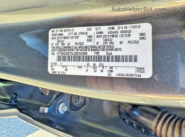 1FT8W3BT8JEB10390 2018 FORD F350 Gray 