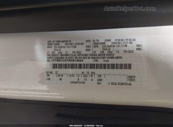 1FTBR1C87RKB14844 2024 FORD TRANSIT-250 White Widok komory silnika