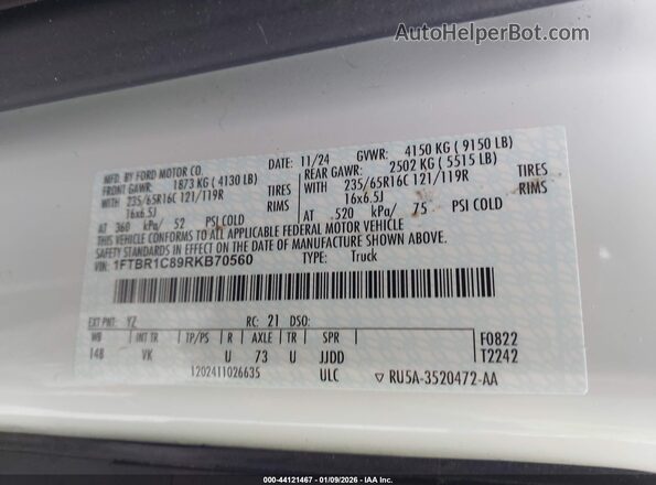 1FTBR1C89RKB70560 2024 FORD TRANSIT-250 White Widok komory silnika