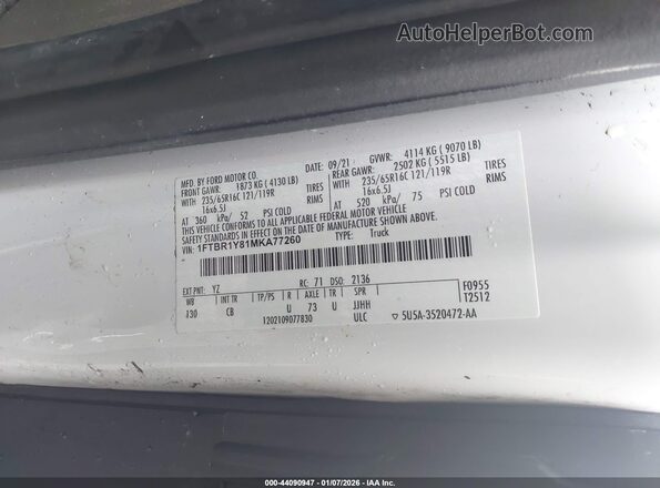 1FTBR1Y81MKA77260 2021 FORD TRANSIT-250 Белый Вид подкапотного пространства