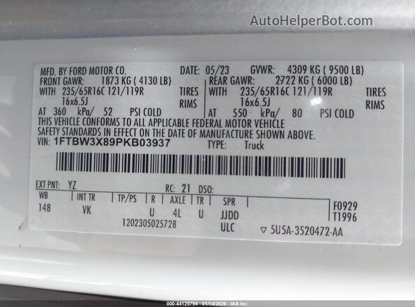 1FTBW3X89PKB03937 2023 FORD TRANSIT-350 White Widok komory silnika