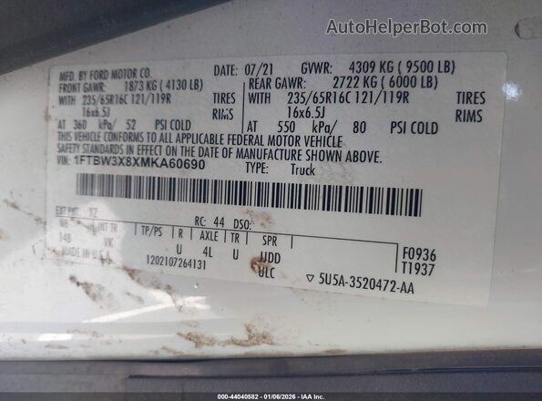 1FTBW3X8XMKA60690 2021 FORD TRANSIT-350 White Вид підкапотного простору