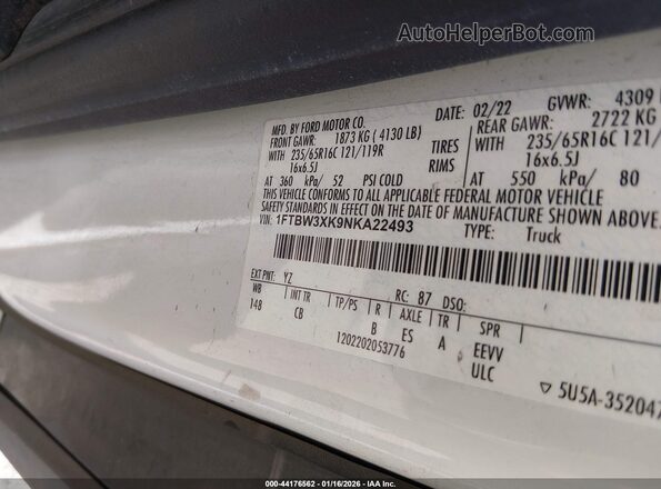 1FTBW3XK9NKA22493 2022 FORD E-TRANSIT-350 CARGO VAN White Widok komory silnika