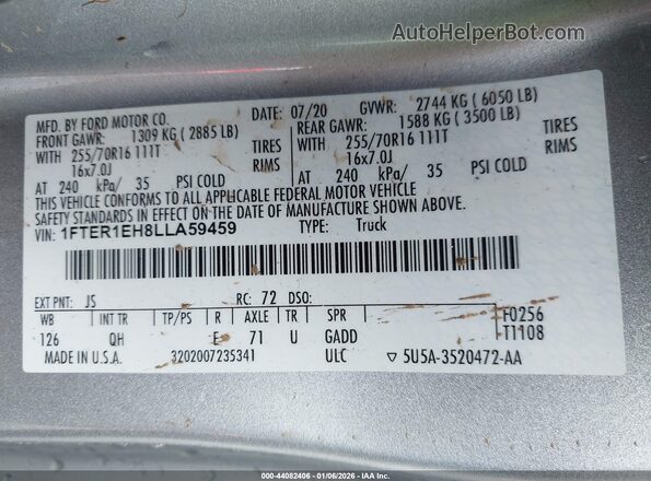 1FTER1EH8LLA59459 2020 FORD RANG Gray Շարժիչի բաժամունքի տեսք