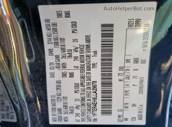 1FTER4EH8LLA29878 2020 FORD RANG Black Вид наклейки з VIN-кодом