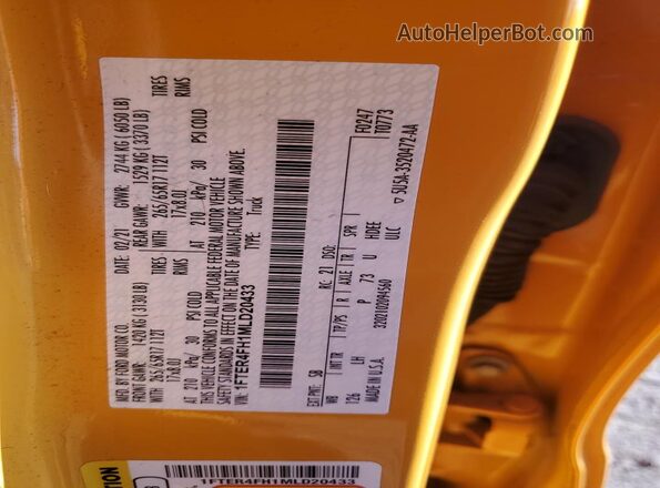 1FTER4FH1MLD20433 2021 FORD RANG Yellow Շարժիչի բաժամունքի տեսք