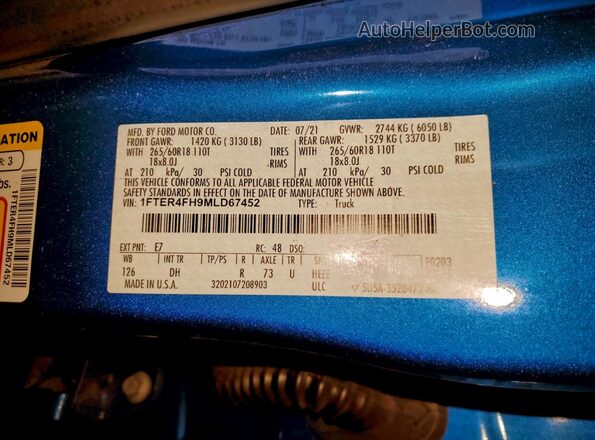 1FTER4FH9MLD67452 2021 FORD RANG Blue 