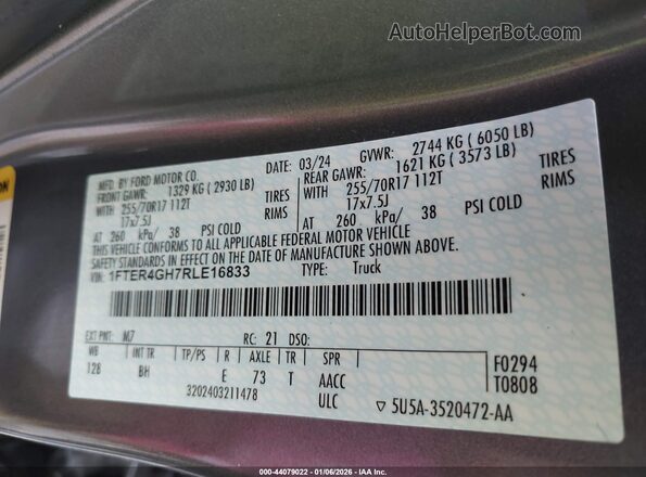1FTER4GH7RLE16833 2024 FORD RANG Gray Շարժիչի բաժամունքի տեսք