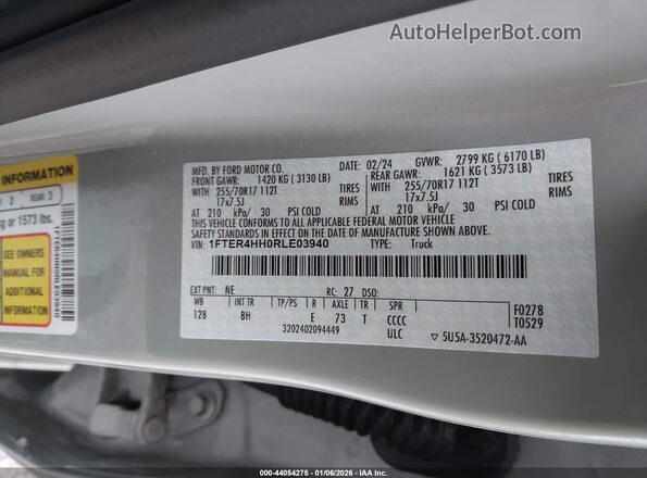 1FTER4HH0RLE03940 2024 FORD RANG Gray Շարժիչի բաժամունքի տեսք